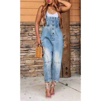 Women's Clothing Fashion Casual Siamese Suspender Jeans Women