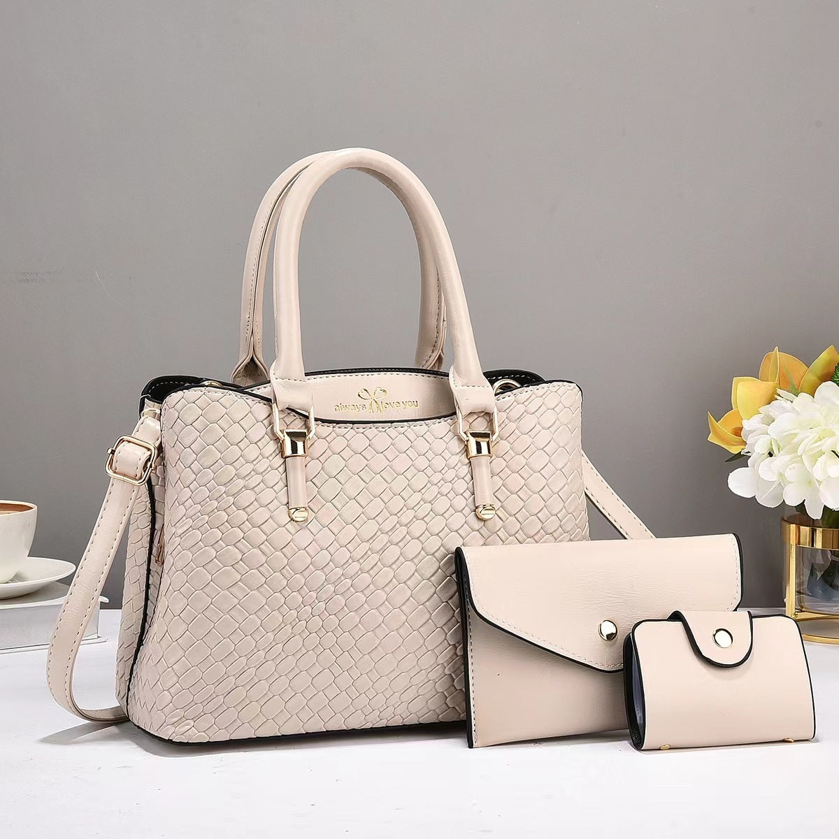 Woven Texture Three-piece Set Large Capacity One Shoulder Combination Bags