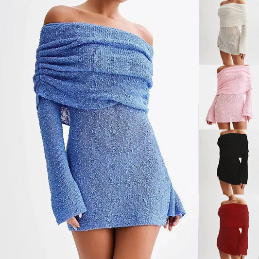 Women's Spring Summer Knitted Dress Elegant Party,BODY LONG SLEEVE &MINI DRESS