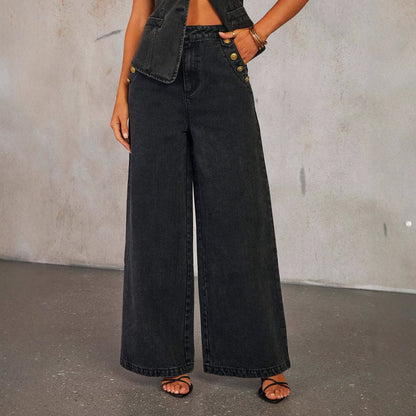 RR PRO Fashion Sleeveless Denim Suit Wide Leg Pants