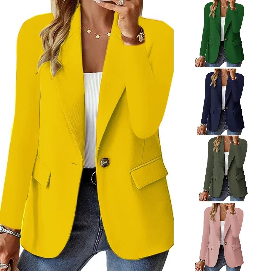 Fashion Casual Women Blazer Long-sleeved Solid Color Casual Cardigan Small Suit Jacket For Women Elegant Office Lady Outerwear