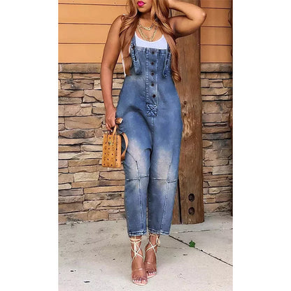 Women's Clothing Fashion Casual Siamese Suspender Jeans Women