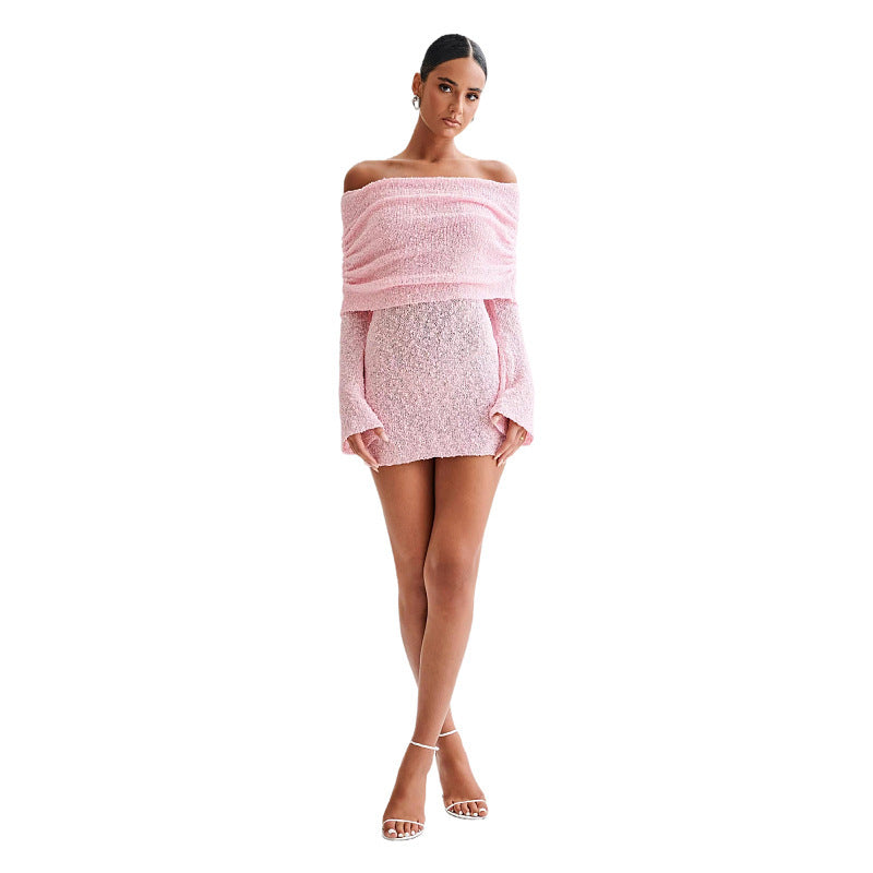 Women's Spring Summer Knitted Dress Elegant Party,BODY LONG SLEEVE &MINI DRESS