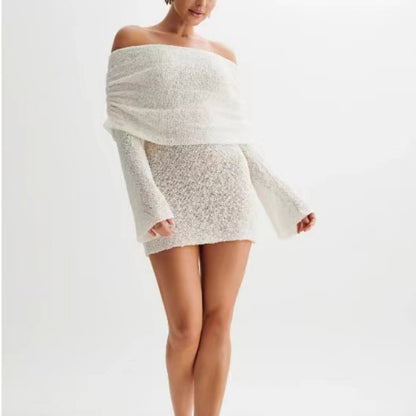 Women's Spring Summer Knitted Dress Elegant Party,BODY LONG SLEEVE &MINI DRESS